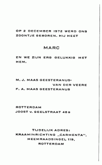 Geboortekaartje M. (Marc) MG (1972)